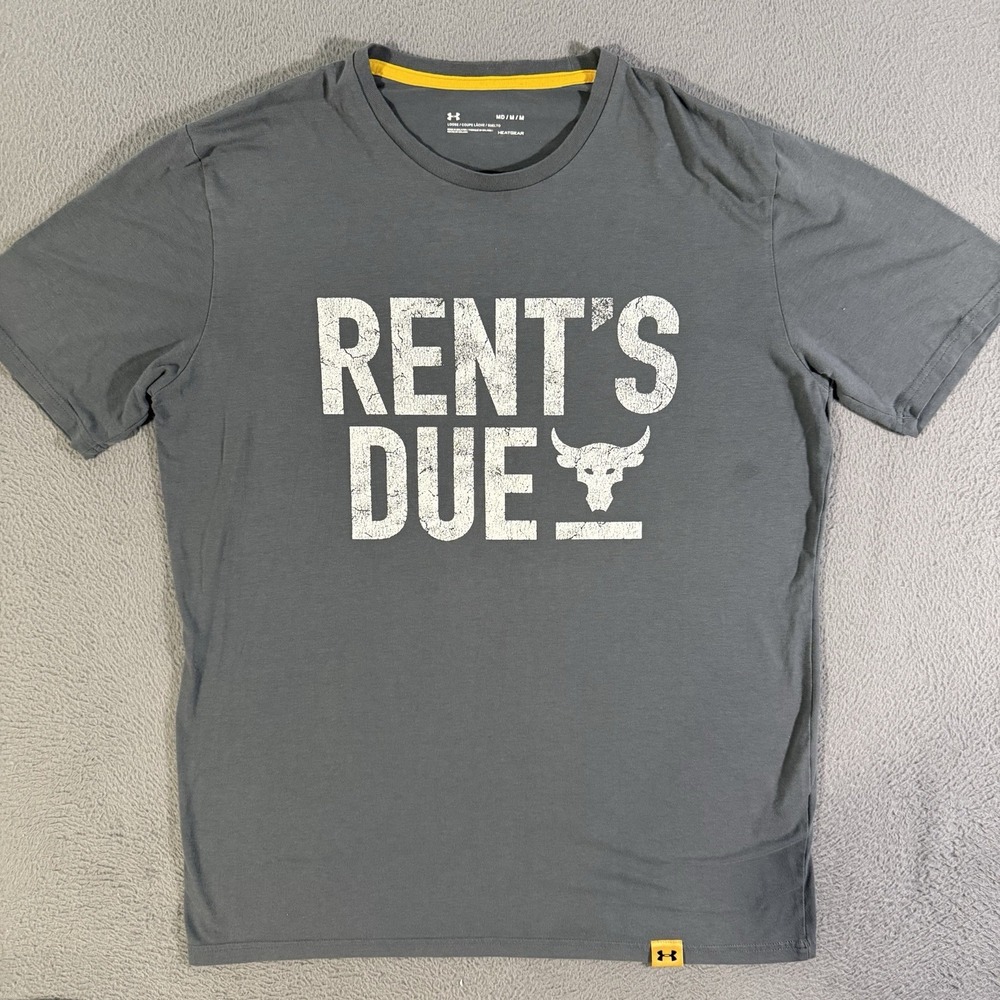 Under Armour Project Rock Shirt Mens Medium Gray Heatgear Gym Rents Due SS